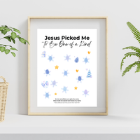 Jesus Picked Me to Be One of a Kind Fingerprint Snowflake Craft | Christian Winter Printable for Kids