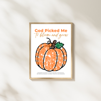 God Picked Me to Bloom and Grow Pumpkin Craft Printable, Christian Pumpkin Coloring Page, Fall Fine Motor Activity, Preschool Harvest Craft