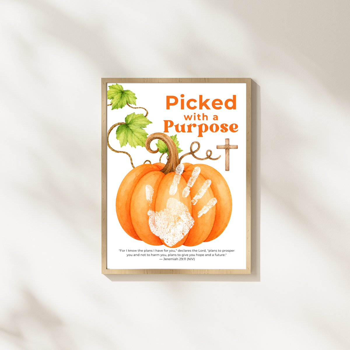 Picked with a Purpose Pumpkin Handprint Craft Printable, Christian Pumpkin Keepsake, Baby's First Fall, Faith-Based Autumn Activity