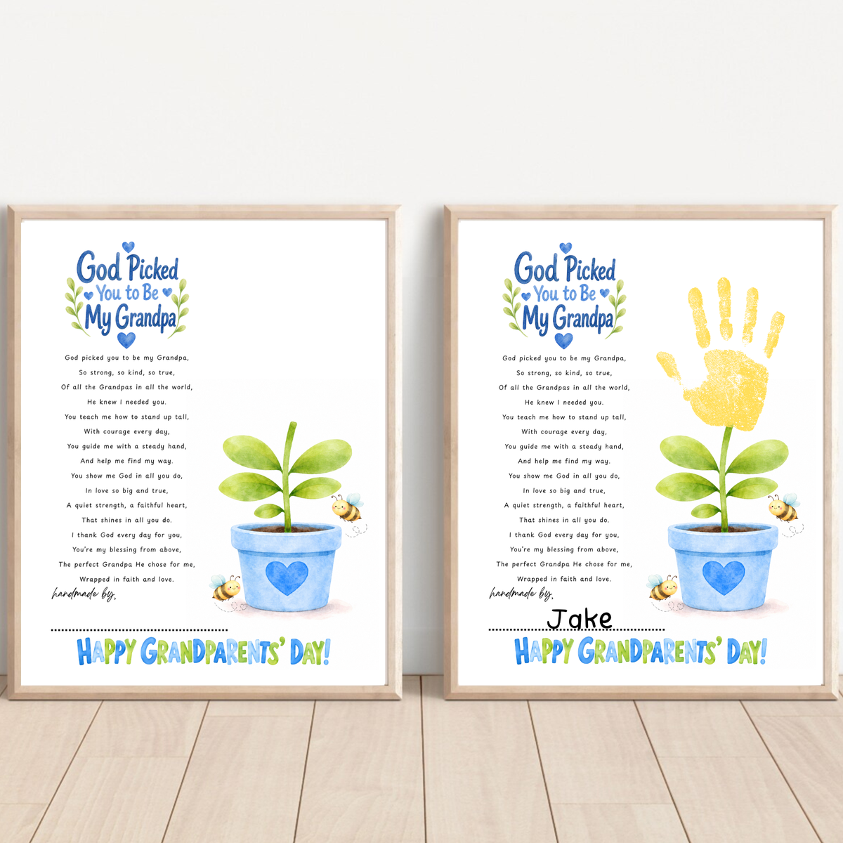 Grandparents Day Handprint Craft for Kids | God Picked You to Be My Grandpa & Our Grandpa Christian Keepsake
