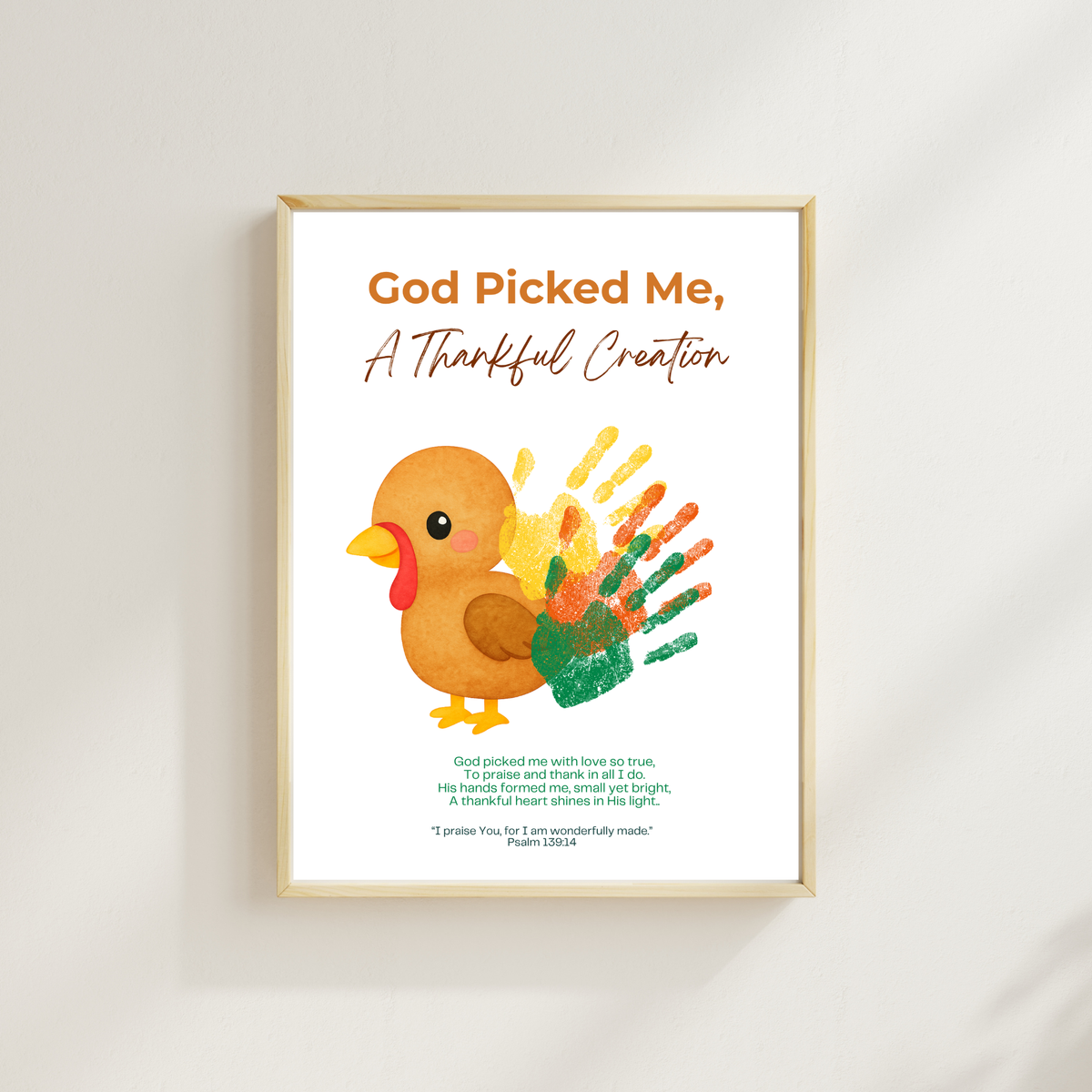 God Picked Me, A Thankful Creation Handprint Craft Printable | Christian Thanksgiving Activity | Preschool Turkey Keepsake