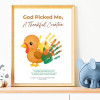 God Picked Me, A Thankful Creation Handprint Craft Printable | Christian Thanksgiving Activity | Preschool Turkey Keepsake