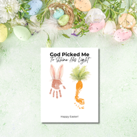 God Picked Me to Shine His Light Easter Handprint Craft Printable | Christian Bunny & Carrot Keepsake | Faith-Based Kids Easter Activity PDF