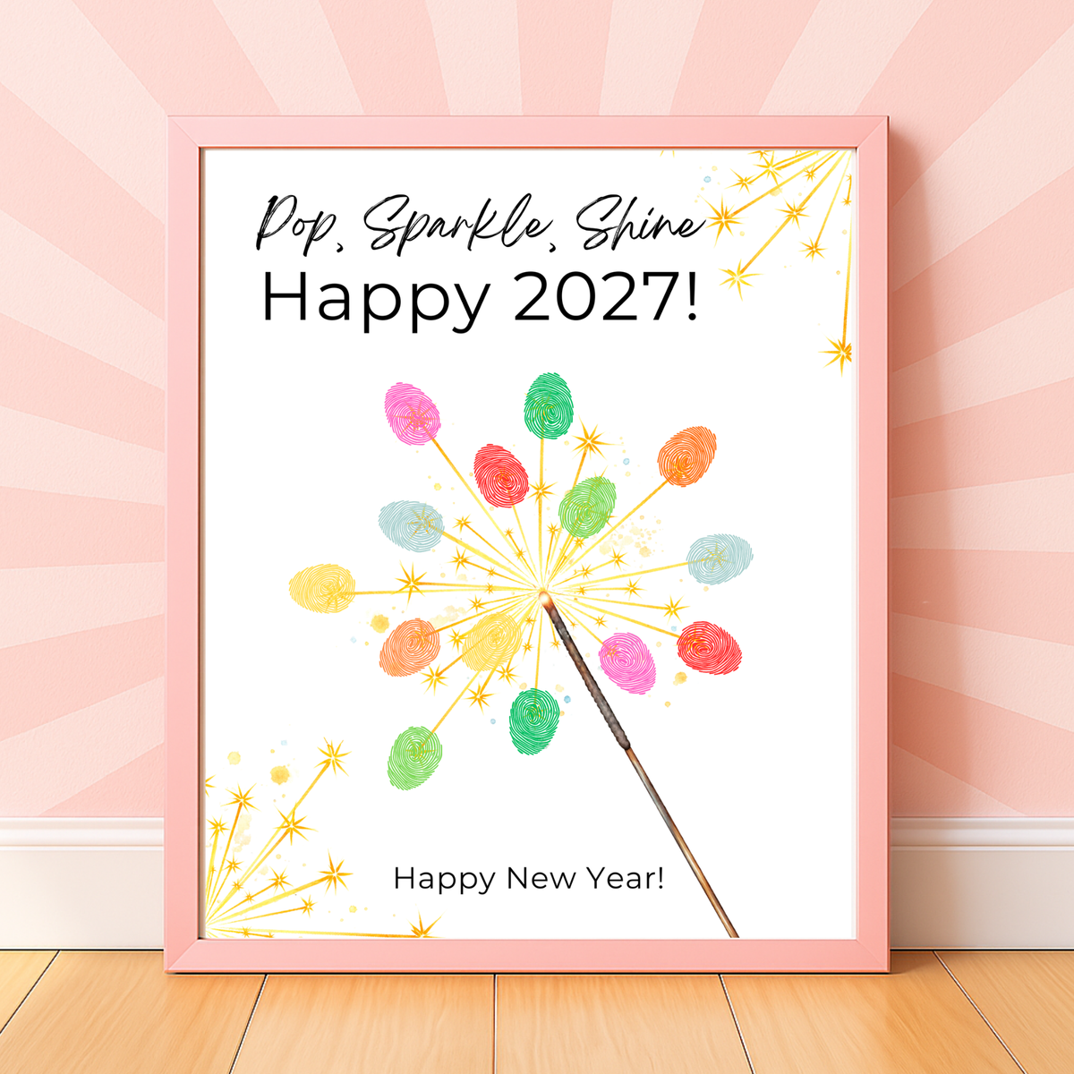 Pop, Sparkle, Shine Handprint & Fingerprint Craft | Happy New Year 2027 Printable | Preschool New Year's Eve Activity | Kids Keepsake Craft