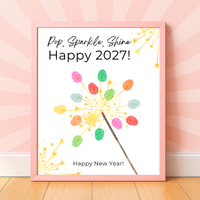 Pop, Sparkle, Shine Handprint & Fingerprint Craft | Happy New Year 2027 Printable | Preschool New Year's Eve Activity | Kids Keepsake Craft