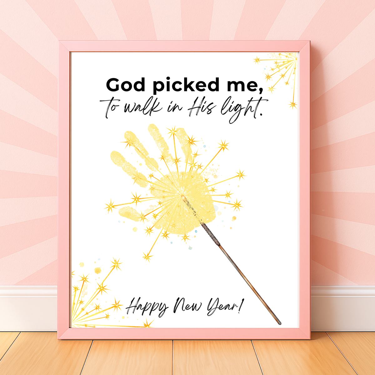 God Picked Me to Walk in His Light New Year Handprint Craft | Christian Sparkler Printable | New Year's Eve Fingerprint Activity | Preschool Christian Keepsake
