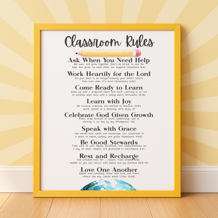 Christian Classroom Rules Printable Poster Set | Bible Classroom Decor | Christian School Rules | Sunday School Wall Art | Homeschool Classroom Poster