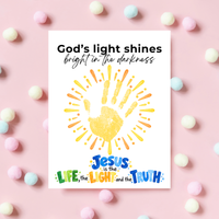 God’s Light Shines Handprint Craft for Kids | Jesus Life Light Truth Christian Printable | Bible Sunday School Activity