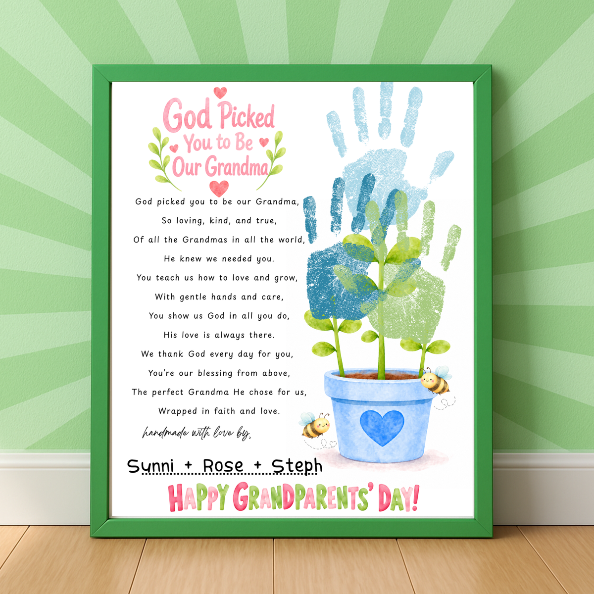 Grandma Grandparents Day Handprint Craft for Kids | God Picked You to Be My Grandma Christian Keepsake