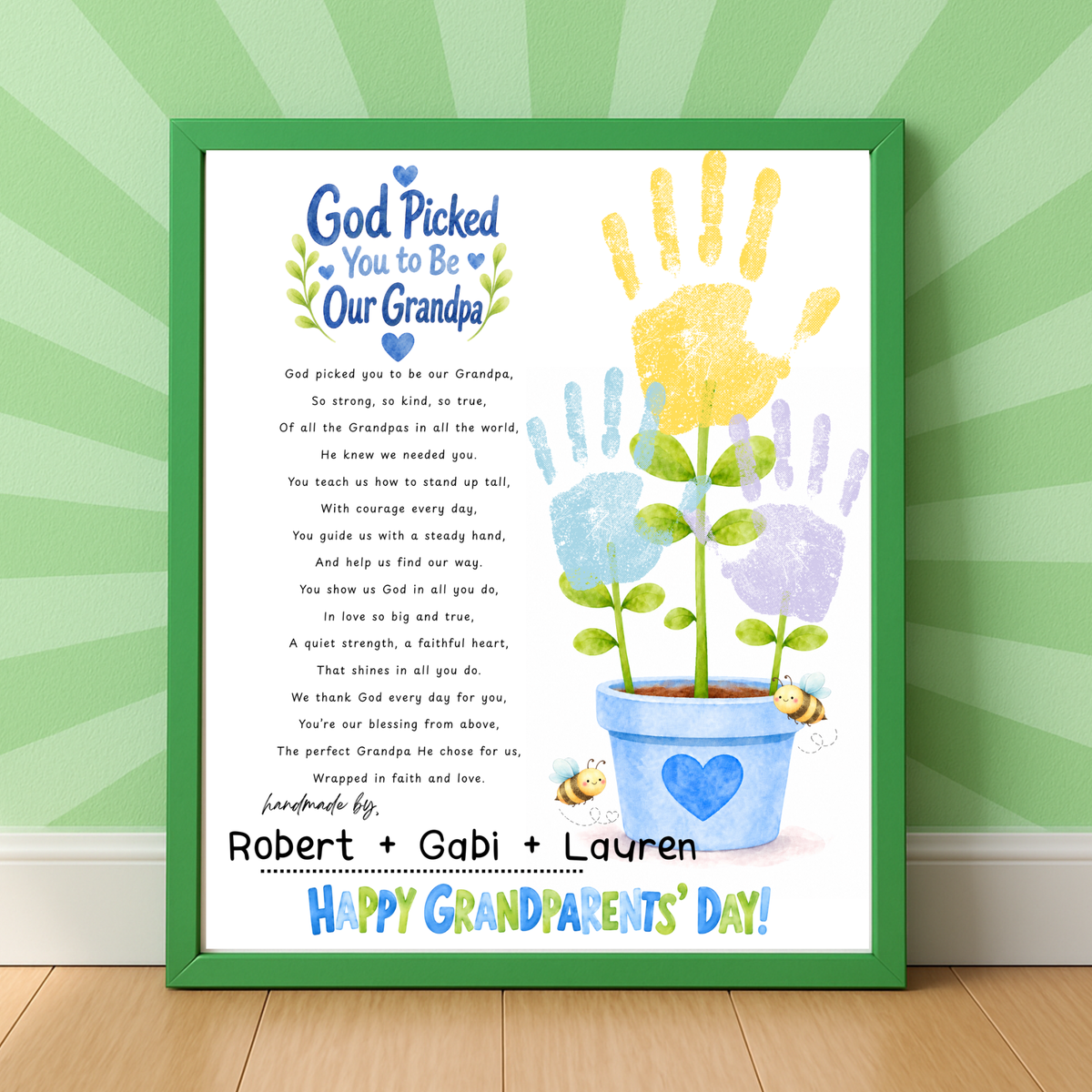 Grandparents Day Handprint Craft for Kids | God Picked You to Be My Grandpa & Our Grandpa Christian Keepsake