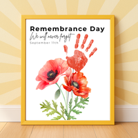 Remembrance Day Handprint Craft for Kids | September 11 Poppy Printable Keepsake | We Will Never Forget
