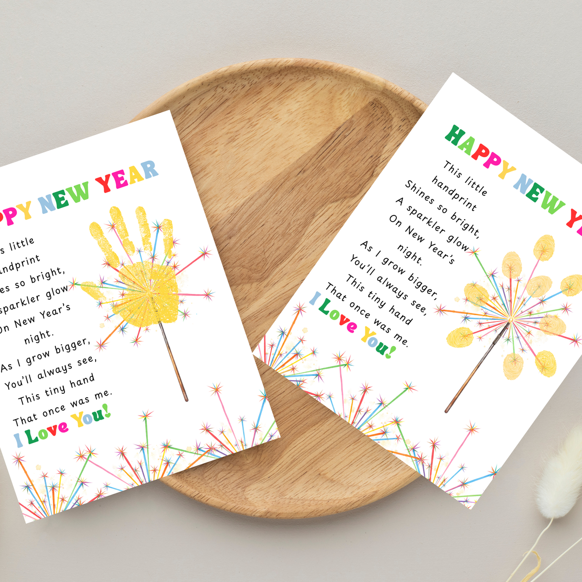 Happy New Year Sparkler Poem Handprint & Fingerprint Craft | New Year's Printable | Preschool New Year Keepsake | Kindergarten 2027 Activity