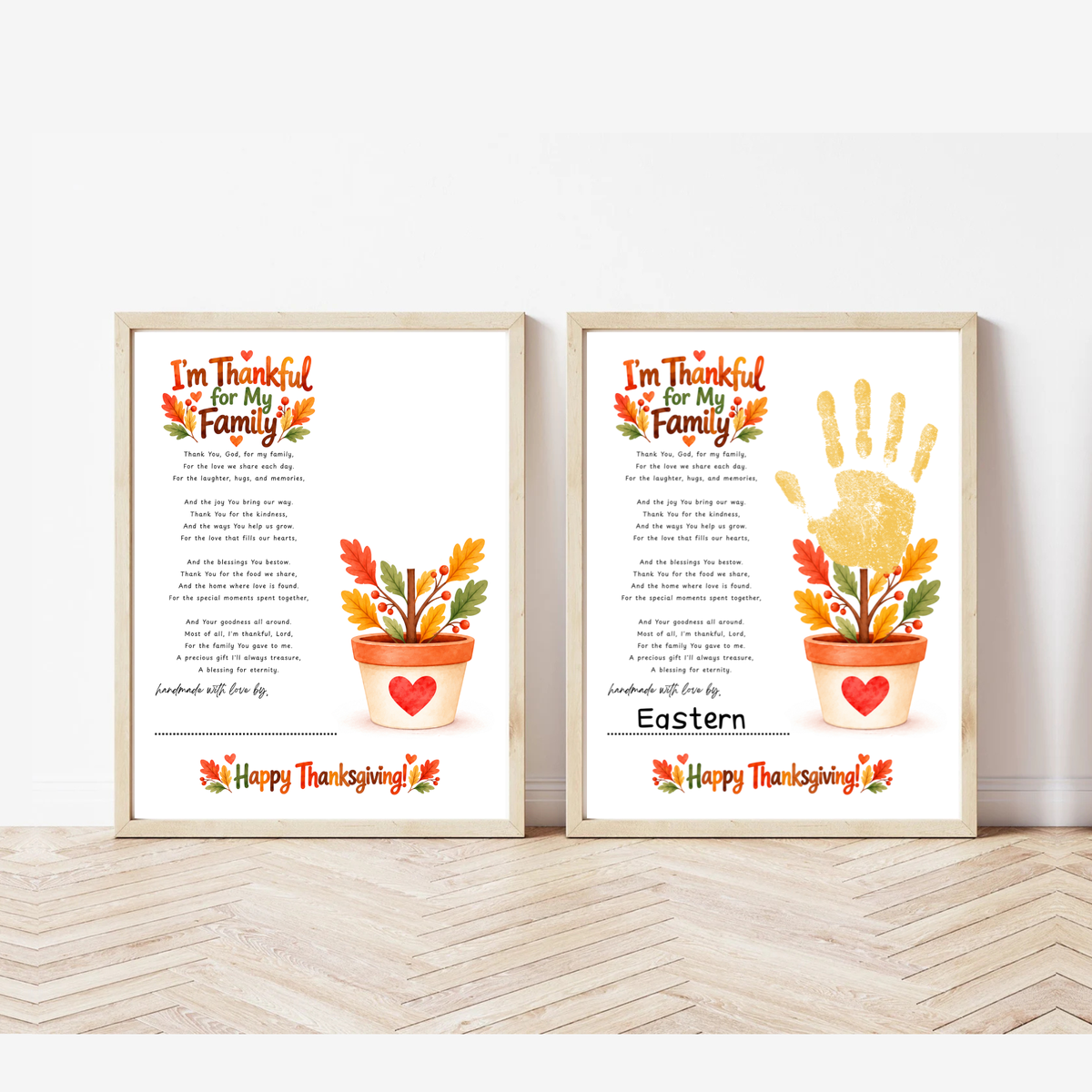 I'm Thankful for My Family Thanksgiving Handprint Craft | Christian Fall Keepsake Printable for Kids