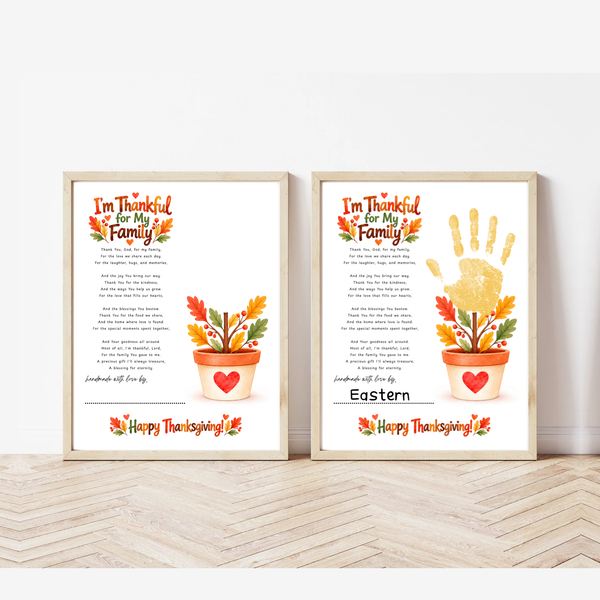 I'm Thankful for My Family Thanksgiving Handprint Craft | Christian Fall Keepsake Printable for Kids
