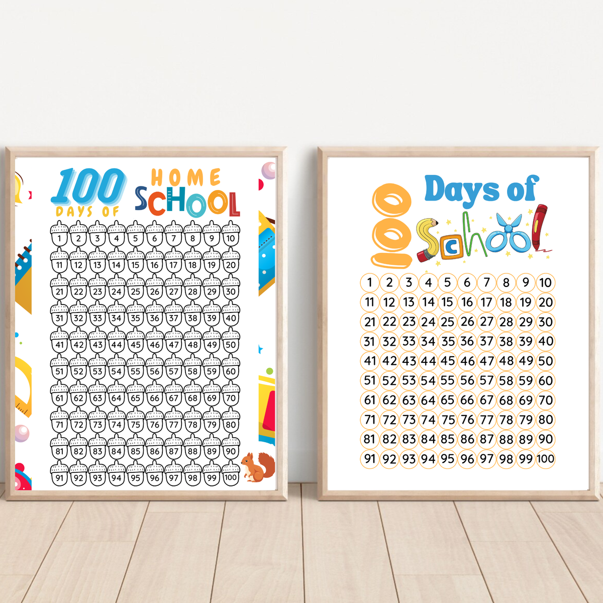 100 Days of School Printable Activities | 100 Chart & Color by Number Classroom Worksheets for Kids