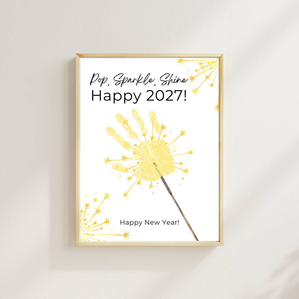 Pop, Sparkle, Shine Handprint & Fingerprint Craft | Happy New Year 2027 Printable | Preschool New Year's Eve Activity | Kids Keepsake Craft