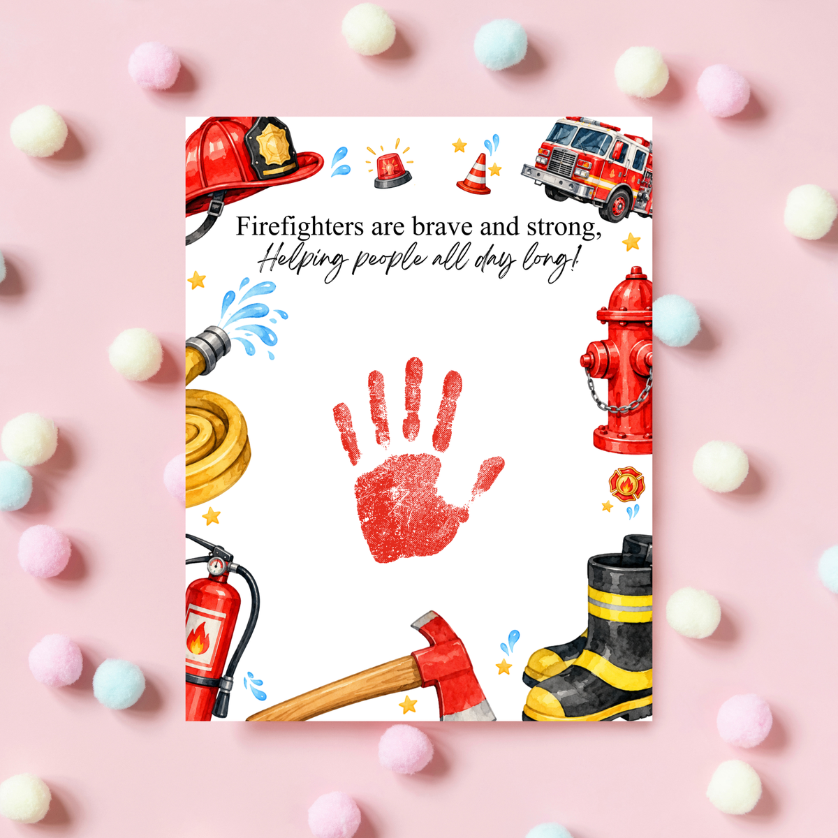 Firefighter Handprint Craft for Kids | Community Helpers Printable | Preschool Fire Safety Activity