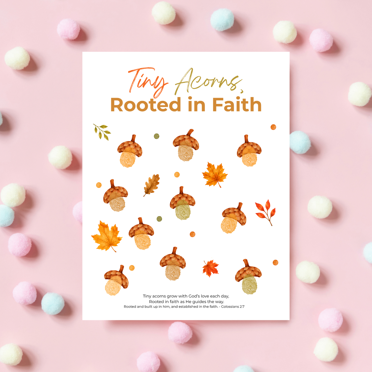 Christian Fall Fingerprint Craft for Kids | Tiny Acorns Rooted in Faith Printable | Autumn Bible Activity