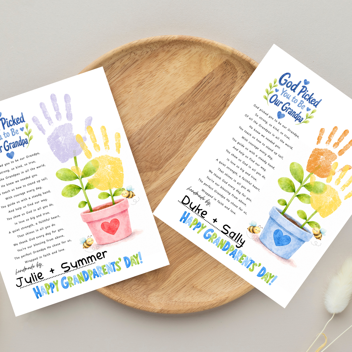 Grandparents Day Handprint Craft for Kids | God Picked You to Be My Grandpa & Our Grandpa Christian Keepsake