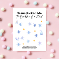 Jesus Picked Me to Be One of a Kind Fingerprint Snowflake Craft | Christian Winter Printable for Kids