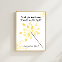God Picked Me to Walk in His Light New Year Handprint Craft | Christian Sparkler Printable | New Year's Eve Fingerprint Activity | Preschool Christian Keepsake