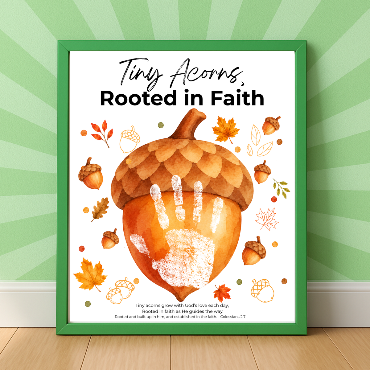 Christian Fall Acorn Handprint Craft for Kids | Tiny Acorns Rooted in Faith Bible Activity