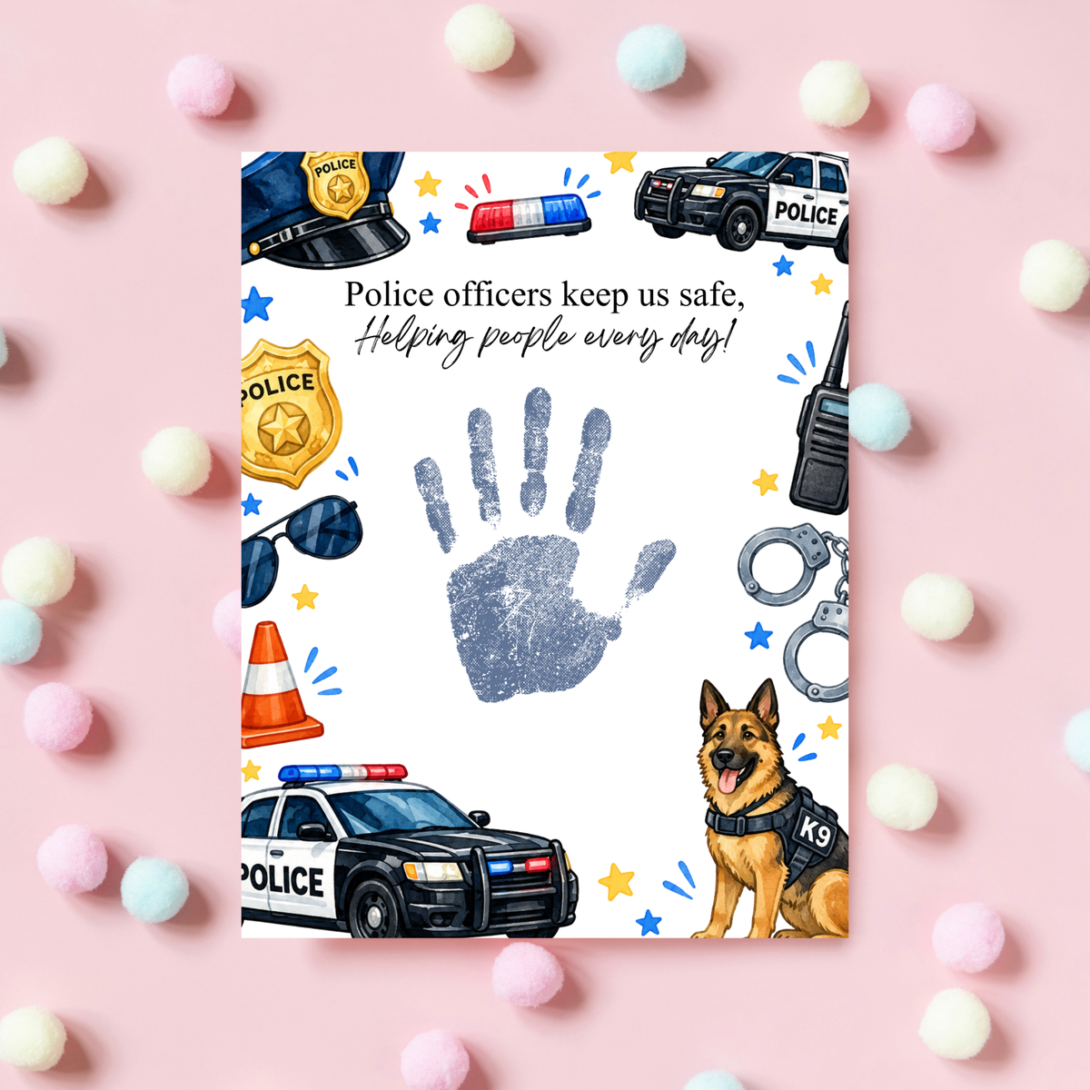 Police Officer Handprint Craft for Kids | Community Helpers Printable | Preschool Police Activity