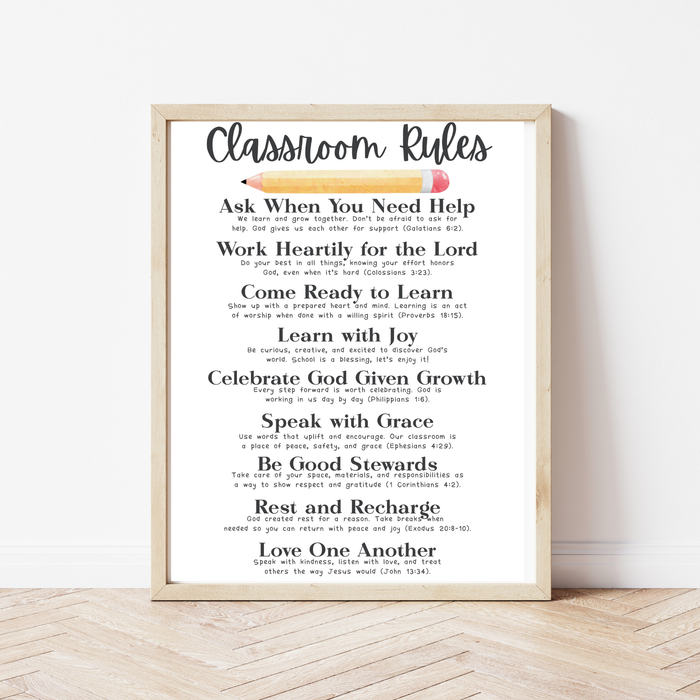 Christian Classroom Rules Poster | Faith-Based Behavior Expectations Chart | Bible Verse Classroom Wall Art | Homeschool Christian Decor