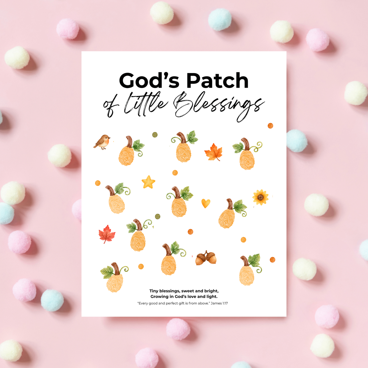 God’s Patch of Little Blessings Fingerprint Pumpkin Craft | Christian Fall Printable for Kids