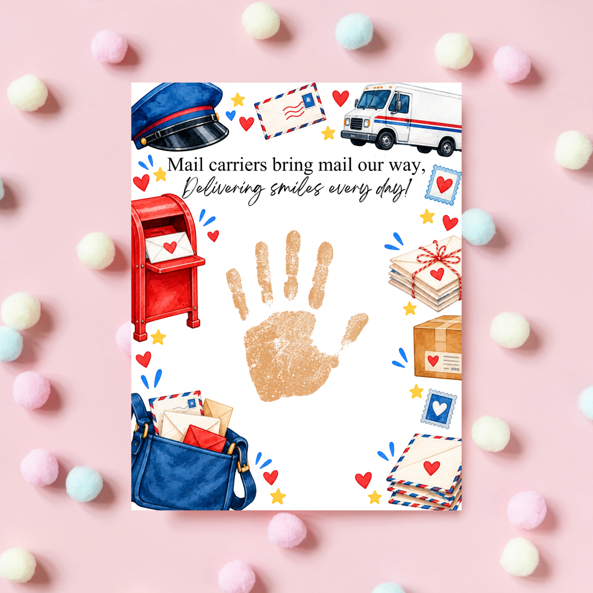 Mail Carrier Handprint Craft for Kids | Community Helpers Printable | Preschool Post Office Activity