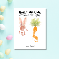 God Picked Me to Shine His Light Easter Handprint Craft Printable | Christian Bunny & Carrot Keepsake | Faith-Based Kids Easter Activity PDF