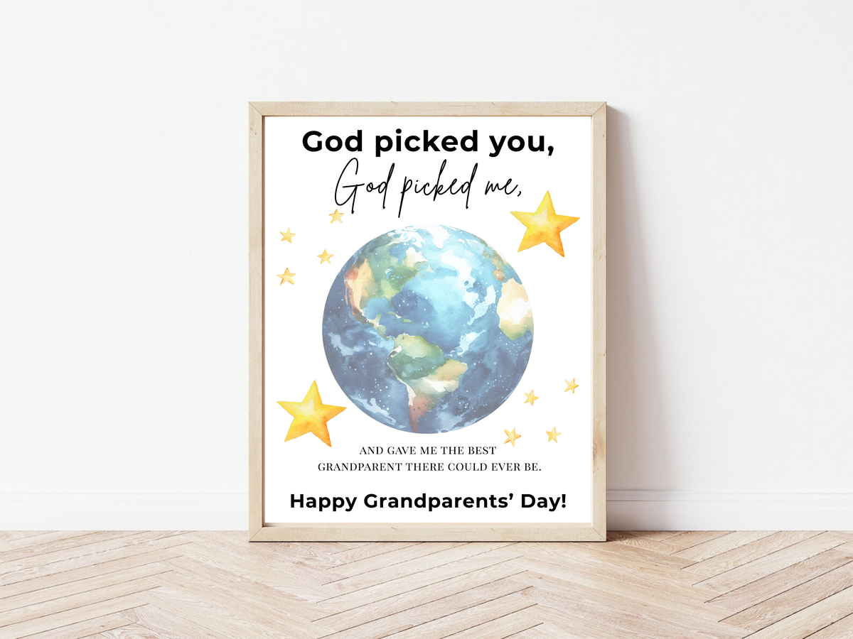 Grandparents Day Handprint Craft Printable | “God Picked You, God Picked Me” Faith-Based Grandparent Keepsake | Kids Christian Art PDF