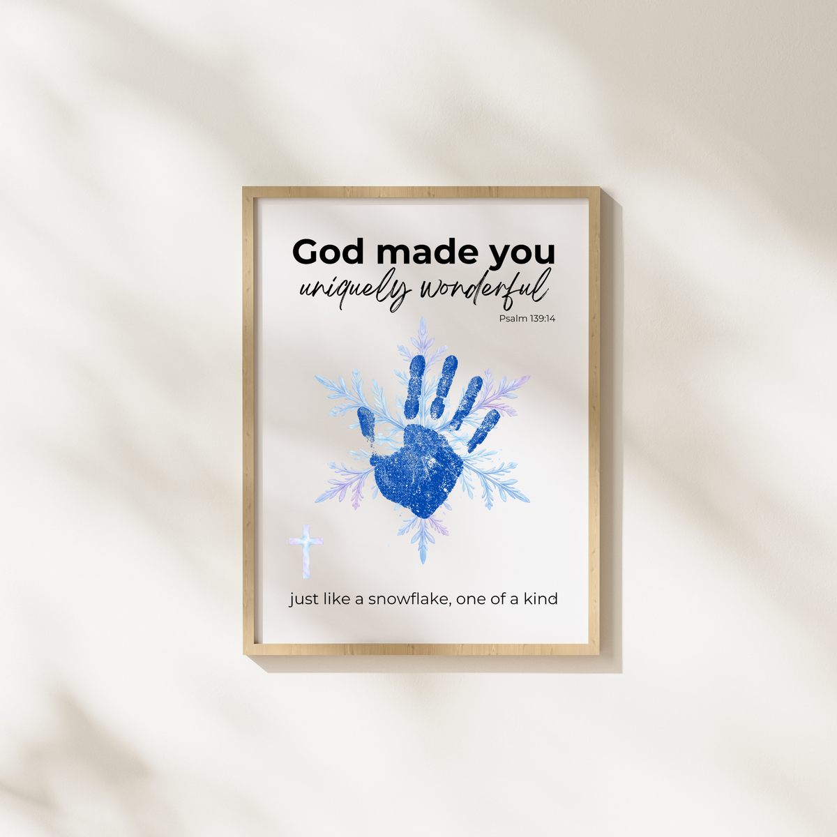 God Made You Uniquely Wonderful Snowflake Handprint Printable | Faith Based Winter Keepsake | Psalm 139:14 Christian Kids Art