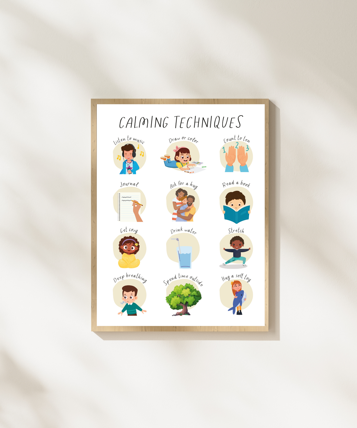 Calming Techniques Poster | Emotional Regulation Chart for Kids | Educational Classroom & Home Wall Art