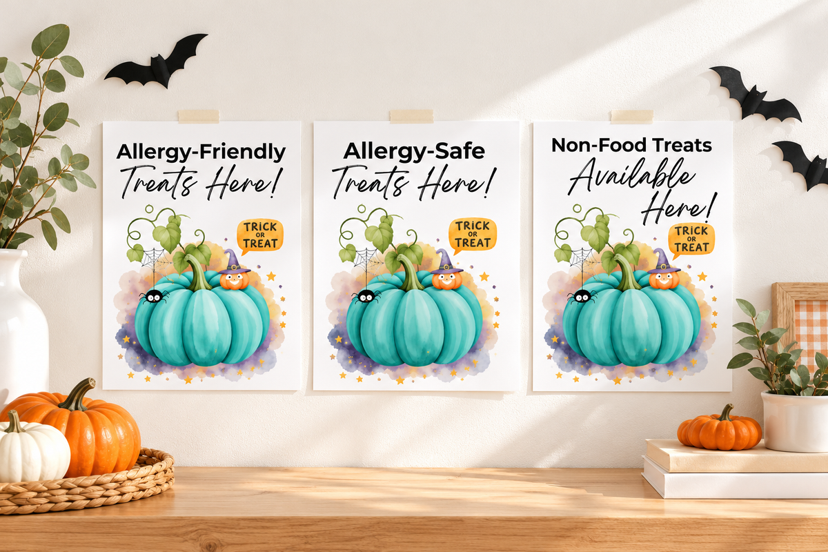 Halloween Allergy-Friendly Sign Printable Bundle | Teal Pumpkin Project Sign | Non Food Treats Sign | Allergy Safe Trick or Treat Printable