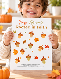 Christian Fall Fingerprint Craft for Kids | Tiny Acorns Rooted in Faith Printable | Autumn Bible Activity