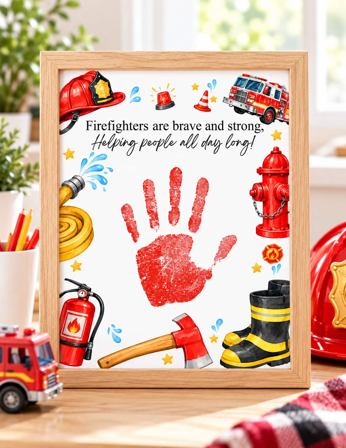Firefighter Handprint Craft for Kids | Community Helpers Printable | Preschool Fire Safety Activity