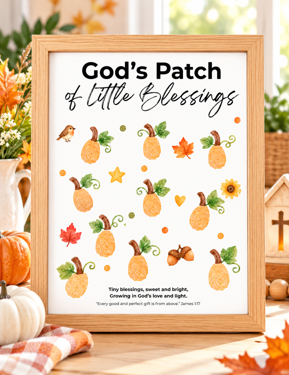 God’s Patch of Little Blessings Fingerprint Pumpkin Craft | Christian Fall Printable for Kids