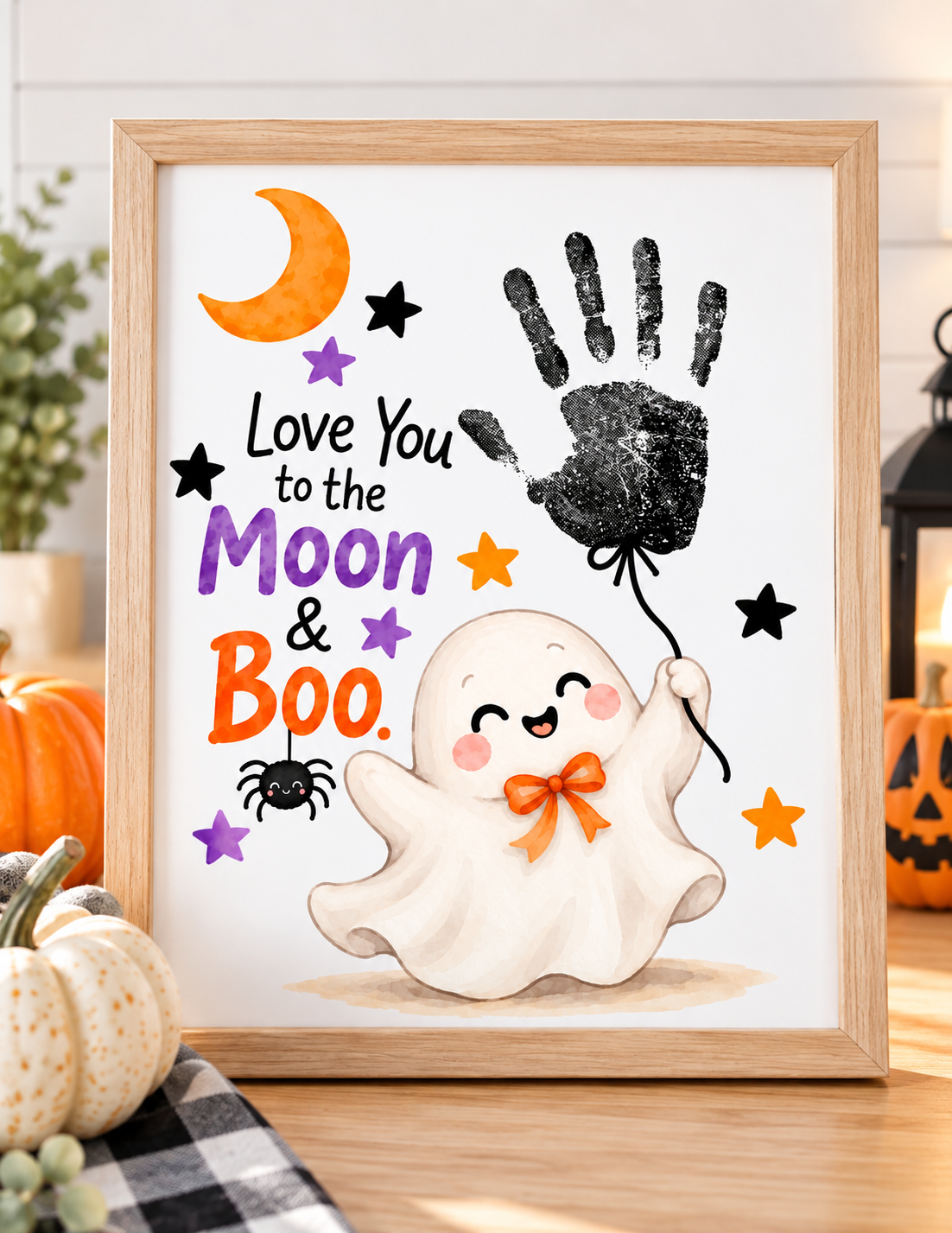 Love You to the Moon & Boo Halloween Handprint Craft | Cute Ghost Printable for Kids | Preschool Halloween Keepsake