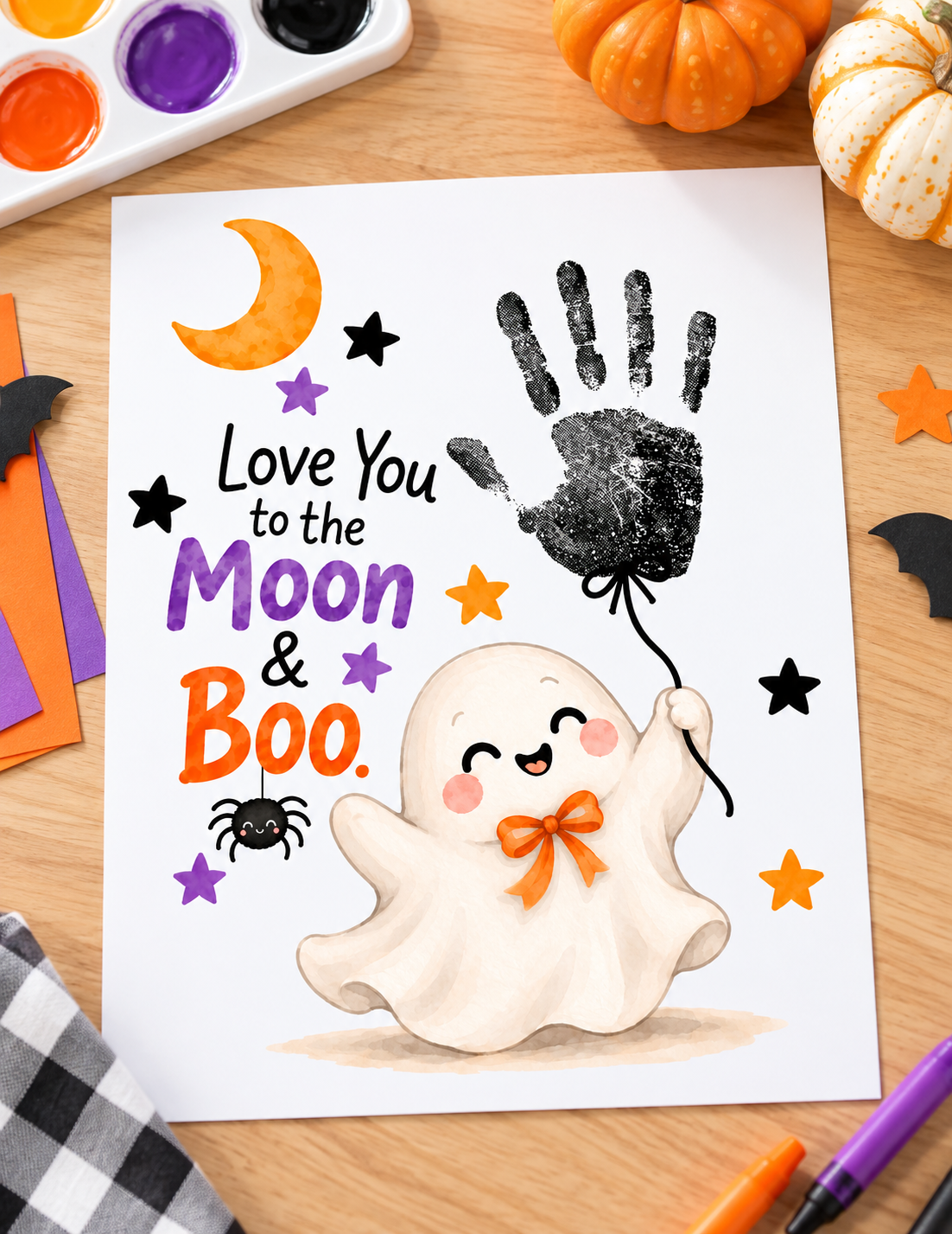 Love You to the Moon & Boo Halloween Handprint Craft | Cute Ghost Printable for Kids | Preschool Halloween Keepsake