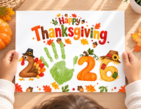 Thanksgiving 2026 Handprint Craft | Happy Thanksgiving Turkey Keepsake Printable for Kids