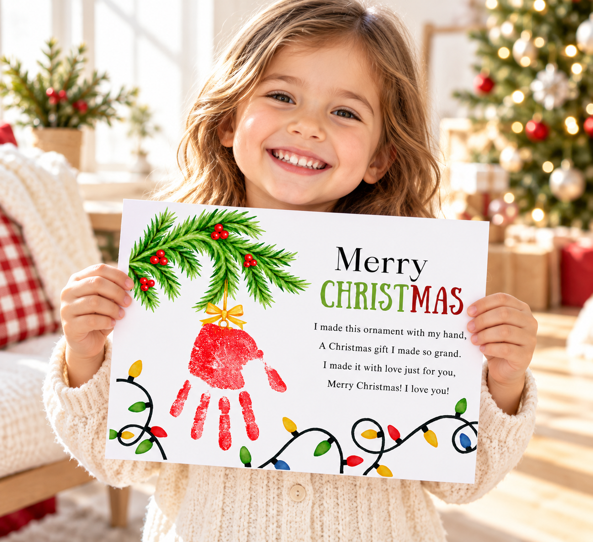 Christmas Ornament Handprint Poem  Craft for Kids | Merry Christmas Keepsake Printable + Free Coloring Page