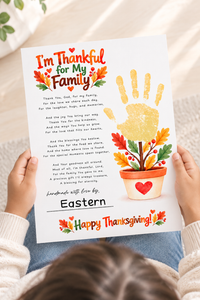 I'm Thankful for My Family Thanksgiving Handprint Craft | Christian Fall Keepsake Printable for Kids