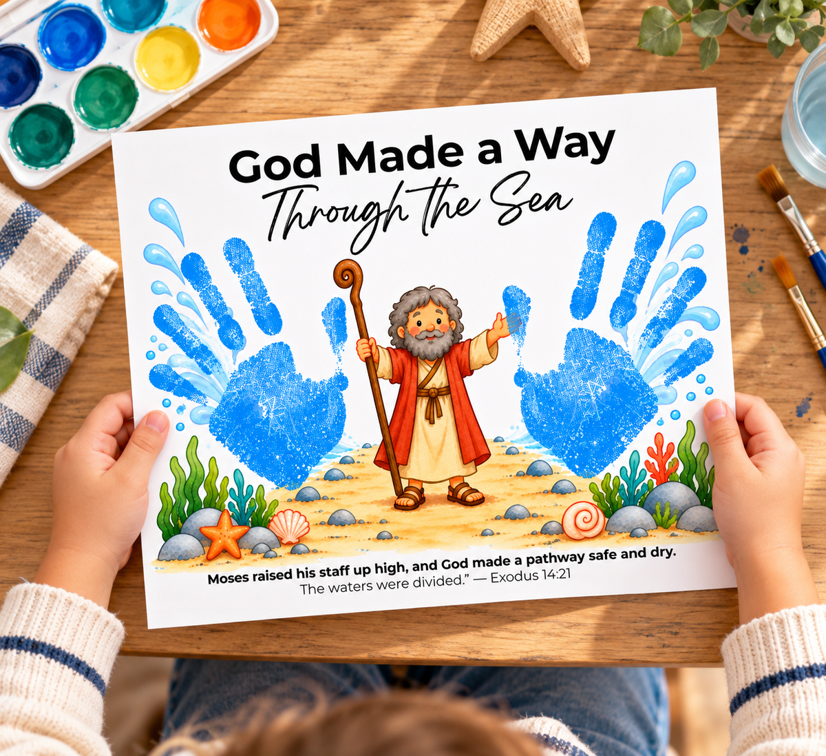 Moses Parts the Red Sea Handprint Craft | God Made a Way Christian Bible Printable for Kids