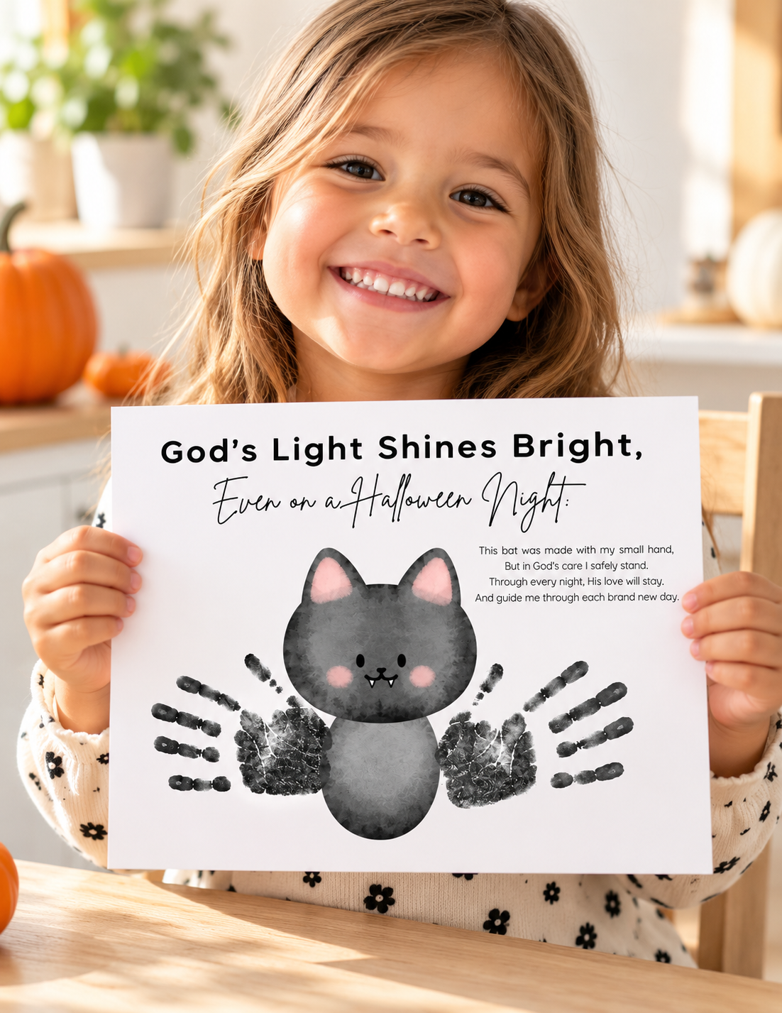 Christian Halloween Bat Handprint Craft Printable | Faith-Based Halloween Keepsake Activity for Kids | Preschool Christian Halloween Craft | Sunday School Printable