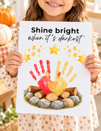 Campfire Handprint Craft Printable | Shine Bright When It's Darkest | Fall Campfire Keepsake | Halloween Thanksgiving Preschool Activity