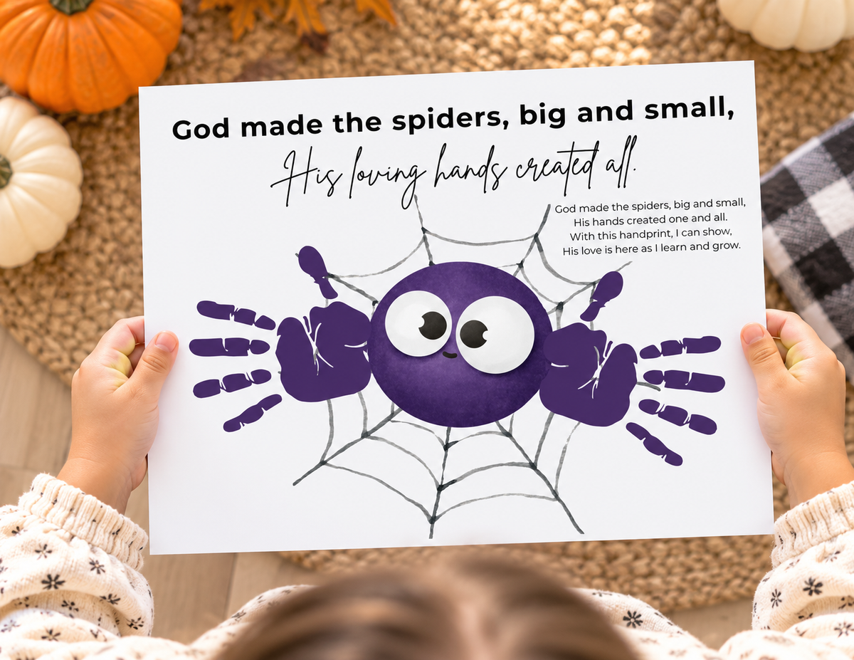 Christian Halloween Spider Handprint Craft Printable | God Made the Spiders Kids Craft | Sunday School Halloween Activity | Christian Keepsake