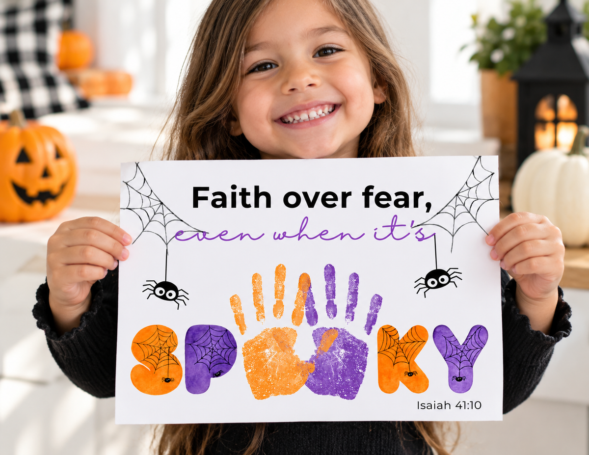 Christian Halloween Handprint Craft Printable | Faith Over Fear Kids Craft | Isaiah 41:10 Bible Activity | Sunday School Halloween Keepsake