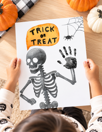 Trick or Treat Skeleton Handprint Craft Printable | Halloween Handprint Keepsake for Kids | Preschool Halloween Activity | Daycare & Classroom Craft