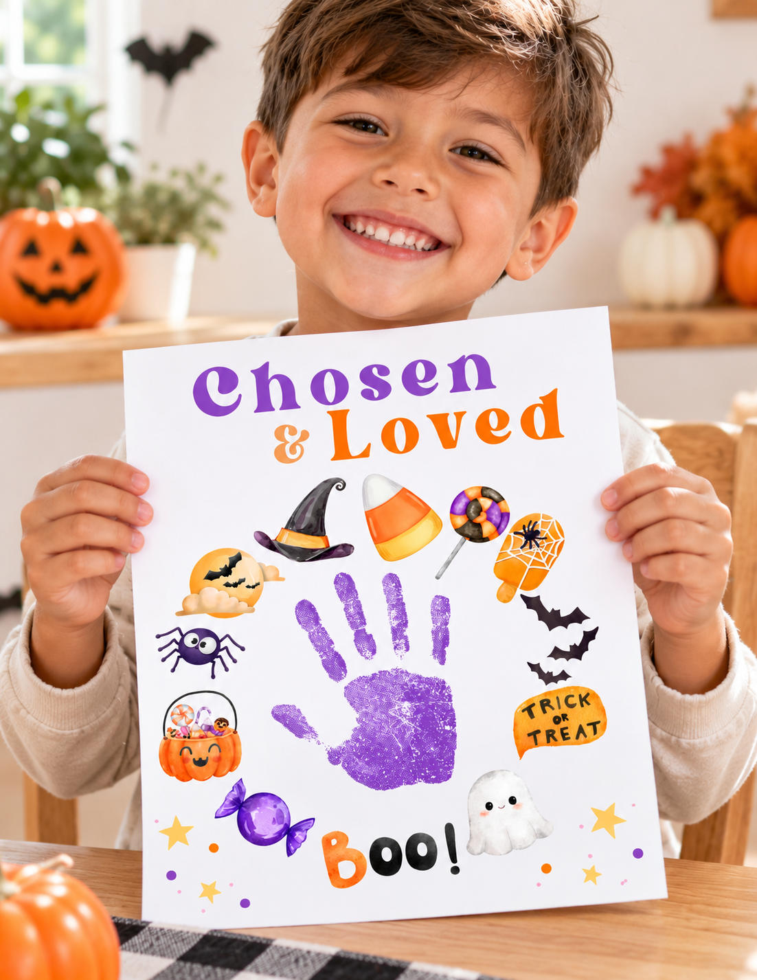 Chosen & Loved Halloween Handprint Craft Printable | Christian Halloween Keepsake | Faith-Based Preschool Craft | Sunday School Halloween Activity